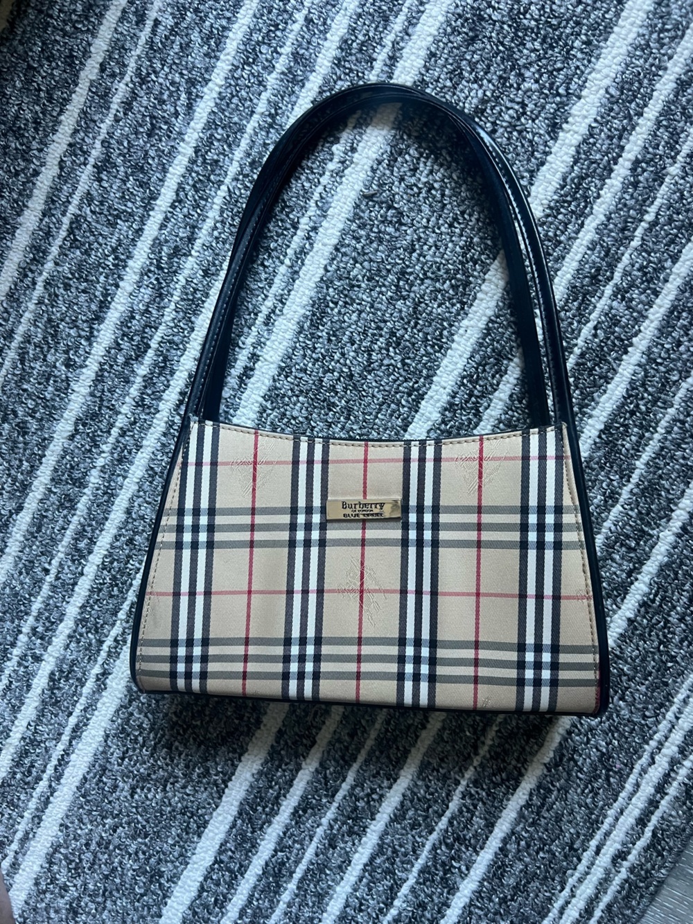 Burberry Beige Plaid Shoulder Bag with Black Straps